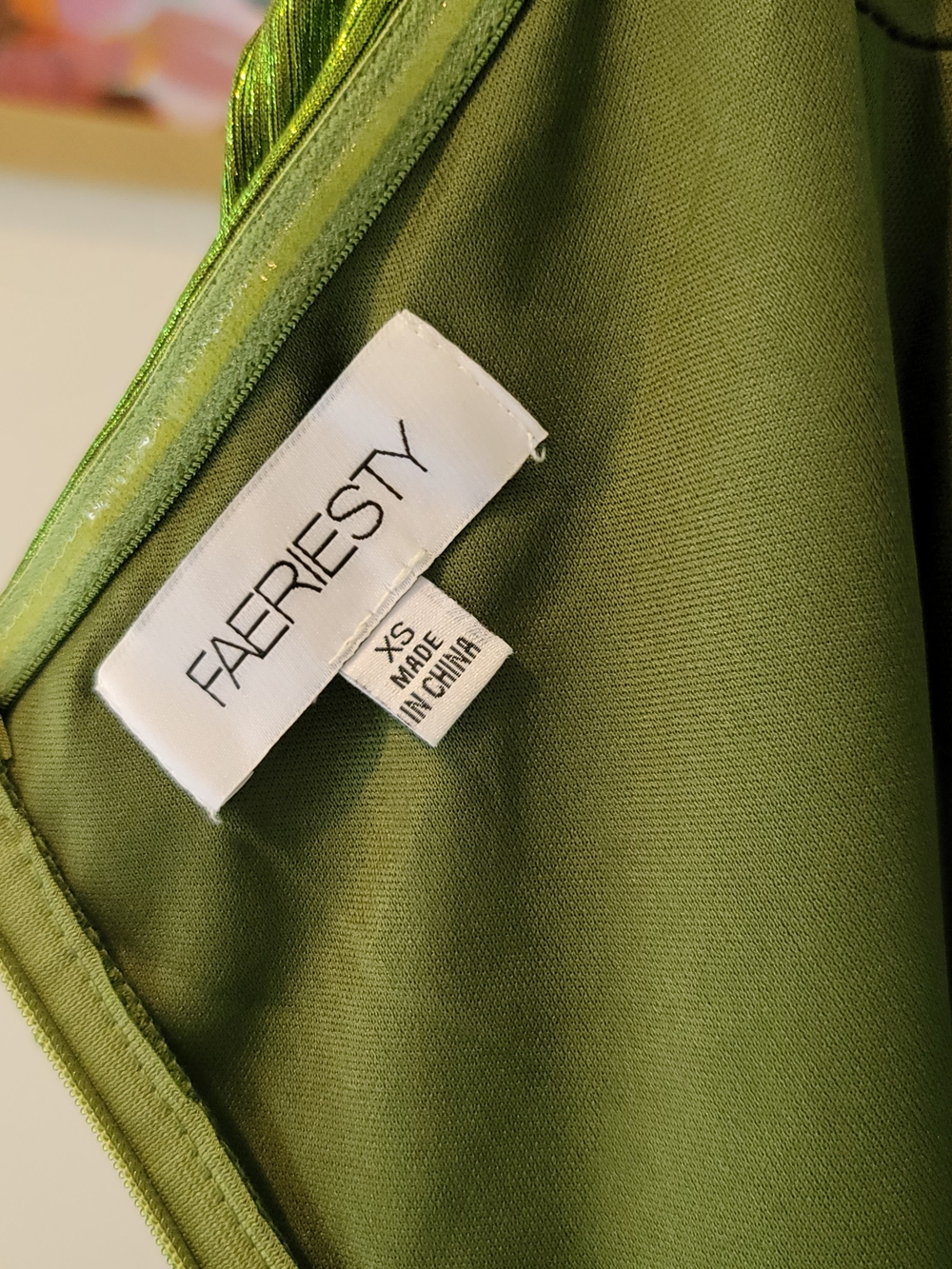 NWOT FAEREISTY Metallic Green Ruched Bodice Pleated Hem Formal Dress Size XS - Picture 8 of 12
